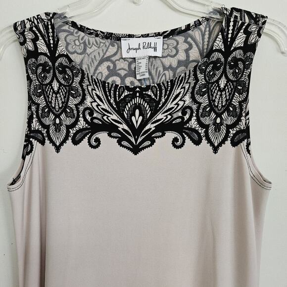 Joseph Ribkoff Beige Black Lace Print Sleeveless A Line Dress Size 8 - Picture 3 of 12